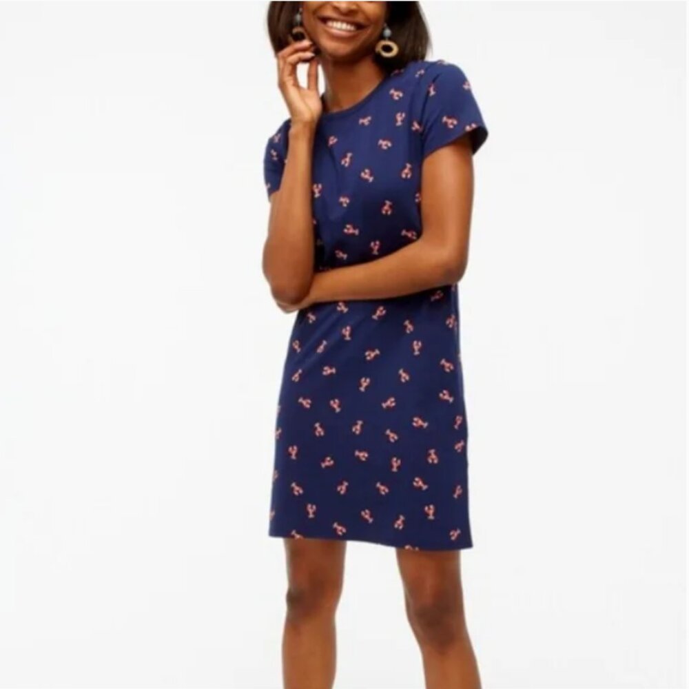 J. Crew lobster print short sleeve cotton navy blue t-shirt dress XXS
